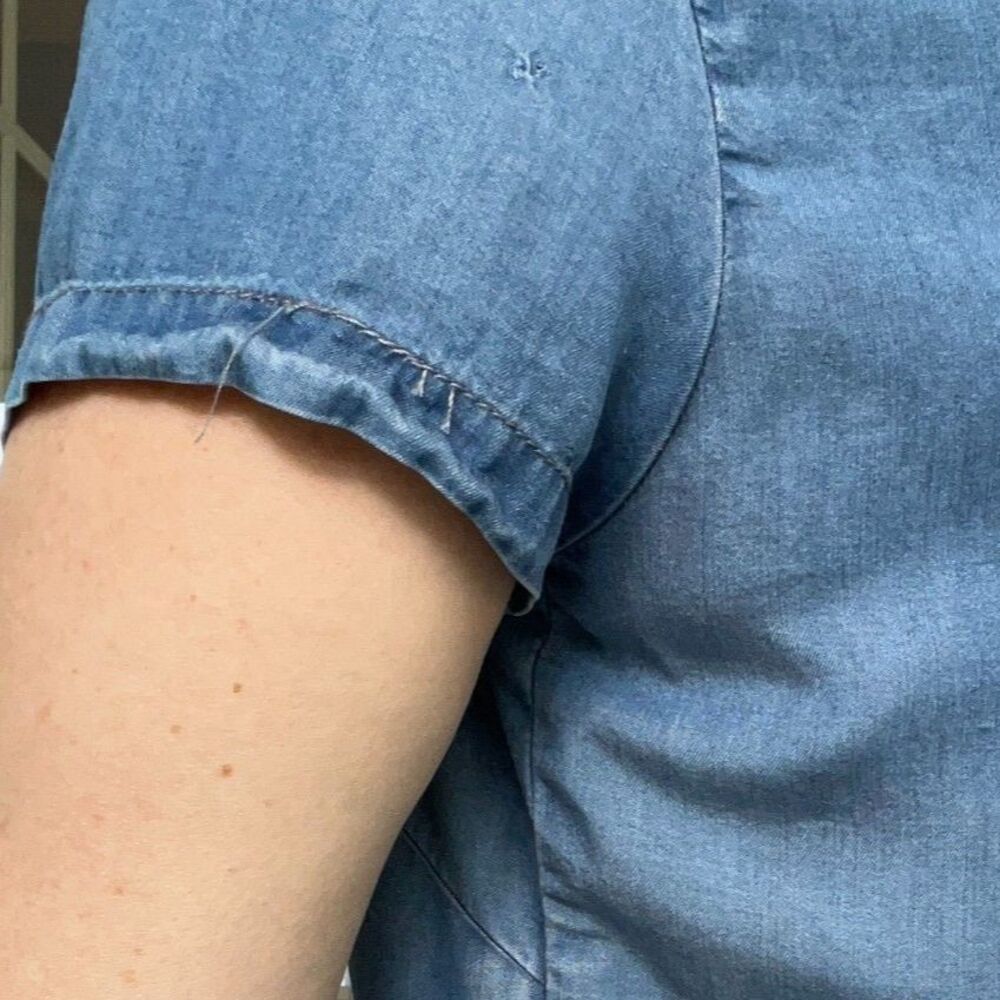 Thread & Supply Chambray Jean Shirt Sleeve Scoop Tee T-Shirt Women's Small - Picture 3 of 7